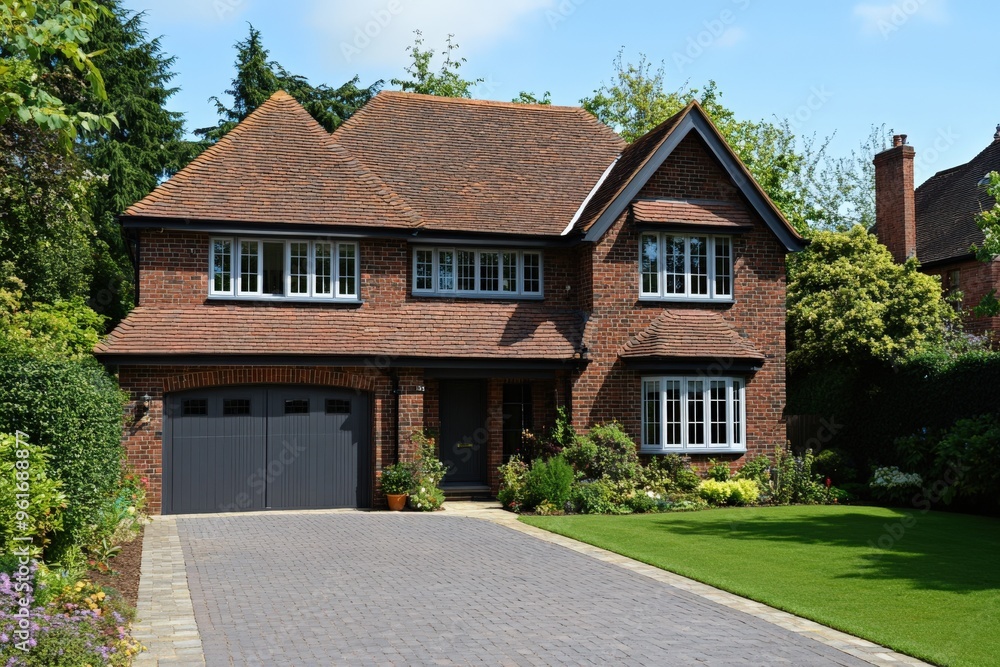 Block Paving Drive of Semi-Detached House with Anthracite Grey Windows in South East England Block Paving Drive of Semi-Detached House with Anthracite Grey Windows in South East England