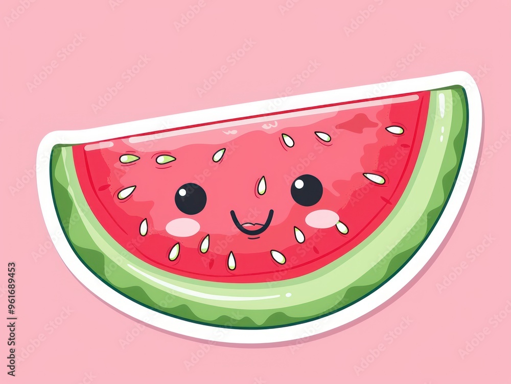 Cute cartoon watermelon slice with a smiling face. Cute cartoon watermelon slice with a smiling face.