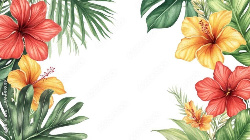 Vibrant Tropical Floral Design with Hibiscus and Lush Greenery for Nature Lovers Vibrant Tropical Floral Design with Hibiscus and Lush Greenery for Nature Lovers