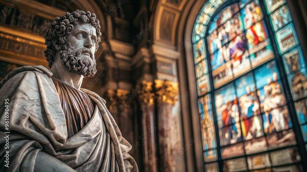 A Marble Statue of a Man with a Beard in a Church A Marble Statue of a Man with a Beard in a Church