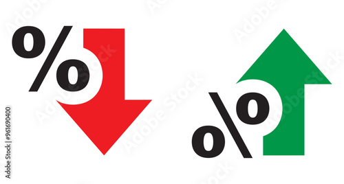Percentage with arrow down and up line icon. Vector illustration.