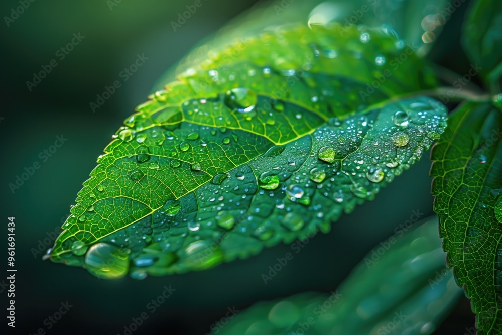 a raindrop on a leaf reflecting the surrounding environment a raindrop on a leaf reflecting the surrounding environment