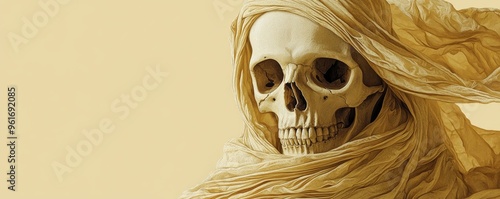 Skull wrapped in cloth, mummified remains, flat design illustration photo