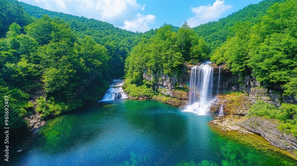 Fototapeta premium Majestic Waterfall Cascading into Serene Blue Pool