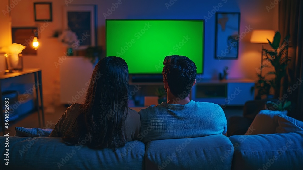 Couple Watching TV with Green Screen in Cozy Living Room
Couple Watching TV with Green Screen in Cozy Living Room