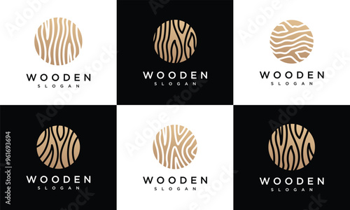 collection of wood grain texture logo design illustrations made with circles and lines	
