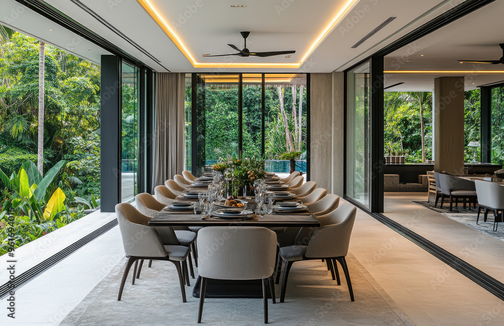 Fototapeta premium Luxury interior of dining room with table and chair. Created with Ai