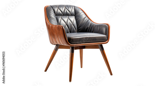 stylish walnut dining chair, sutdio view, isolated on transparent background. photo