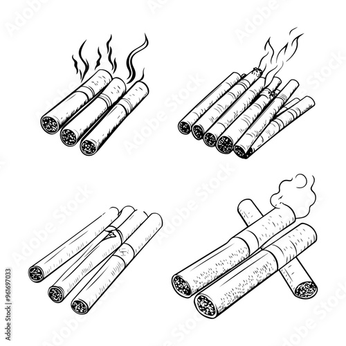 Hand-Drawn Illustrations of Burning and Unlit Cigarettes