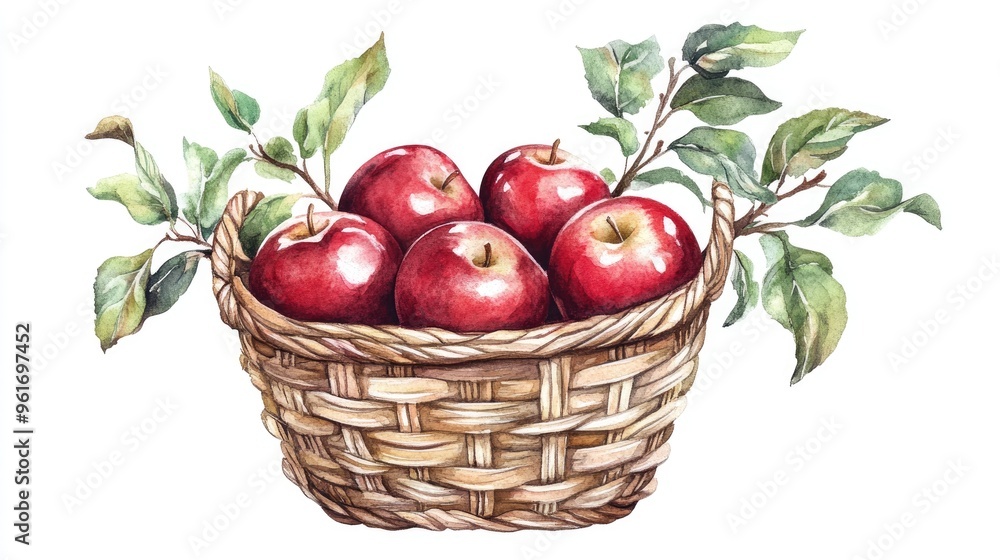 Vibrant Red Apples in a Woven Basket: A Delightful Still Life of Freshness and Nature Vibrant Red Apples in a Woven Basket: A Delightful Still Life of Freshness and Nature