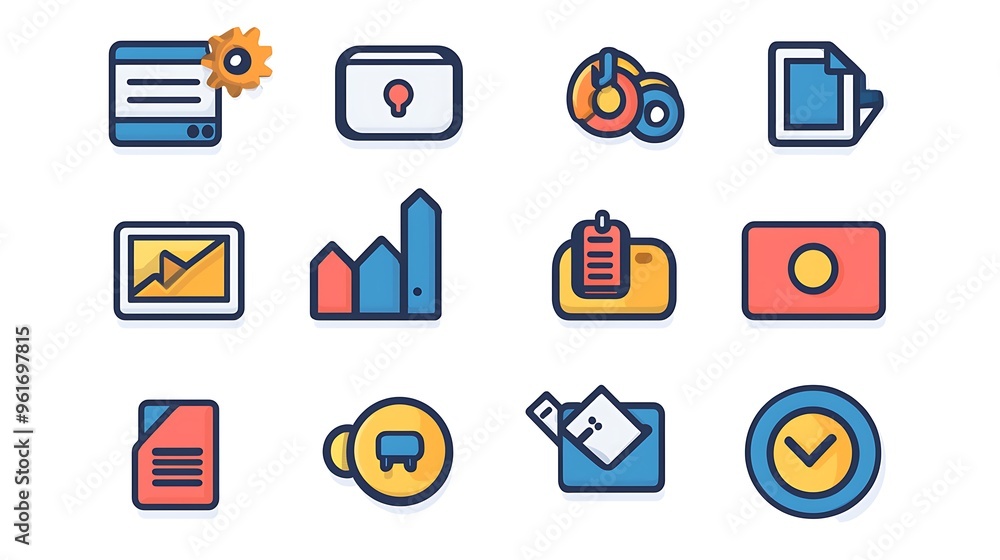 A colorful set of web and app interface icons, perfect for enhancing UI and UX designs. A colorful set of web and app interface icons, perfect for enhancing UI and UX designs.