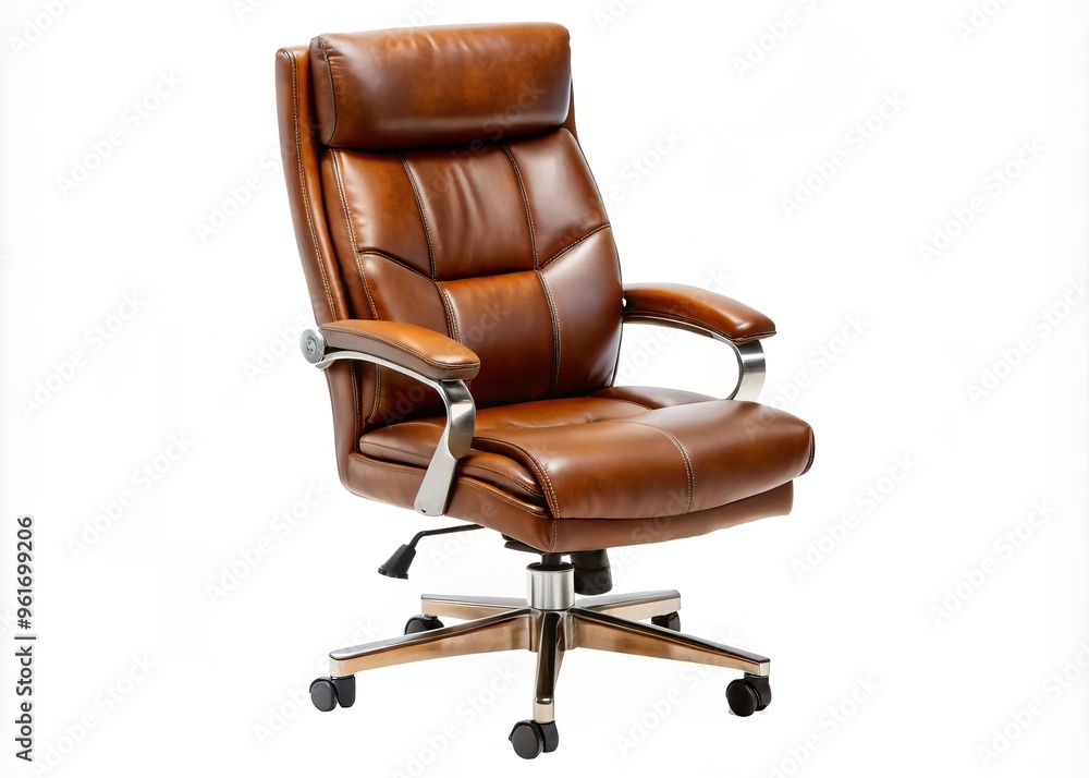 • Ergonomic office chair crafted from premium brown leather, featuring adjustable seat height, lumbar support, and • Ergonomic office chair crafted from premium brown leather, featuring adjustable seat height, lumbar support, and
