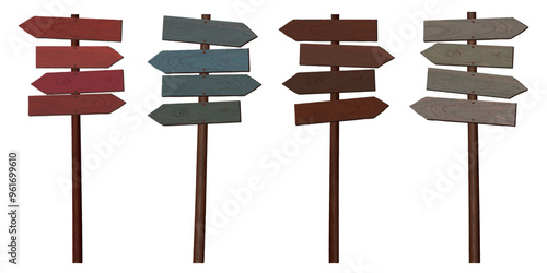 Blank wooden direction sign dark tone isolated graphic illustrated. Vintage cut timber signboard on wooden pole for information or advertising message.