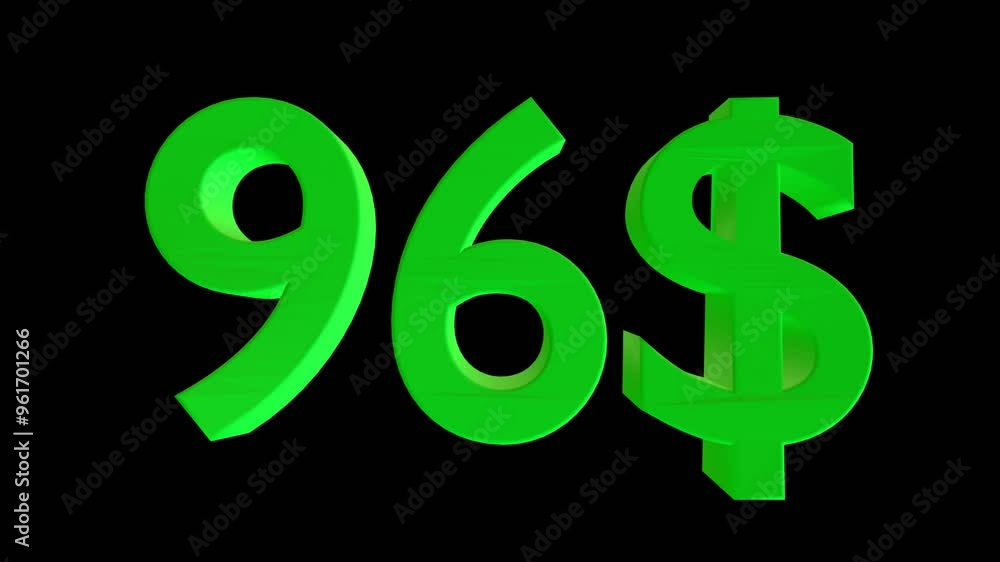 96 dollar animation isolated on black background for business concept 96 dollar animation isolated on black background for business concept