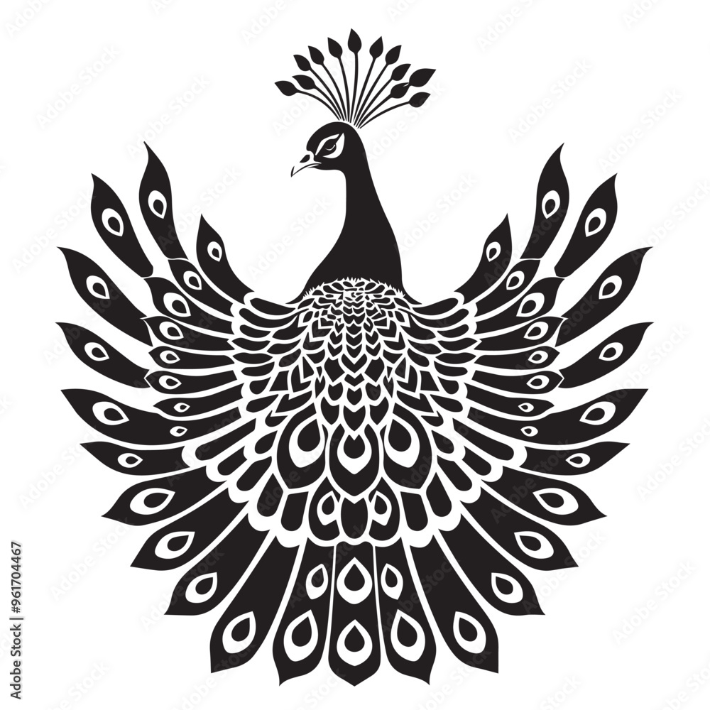Fototapeta premium Peacock in cartoon, doodle style . Image for t-shirt, web, mobile apps and ui. Isolated 2d vector illustration in logo, icon, sketch style, Eps 10, black and white. AI Generative