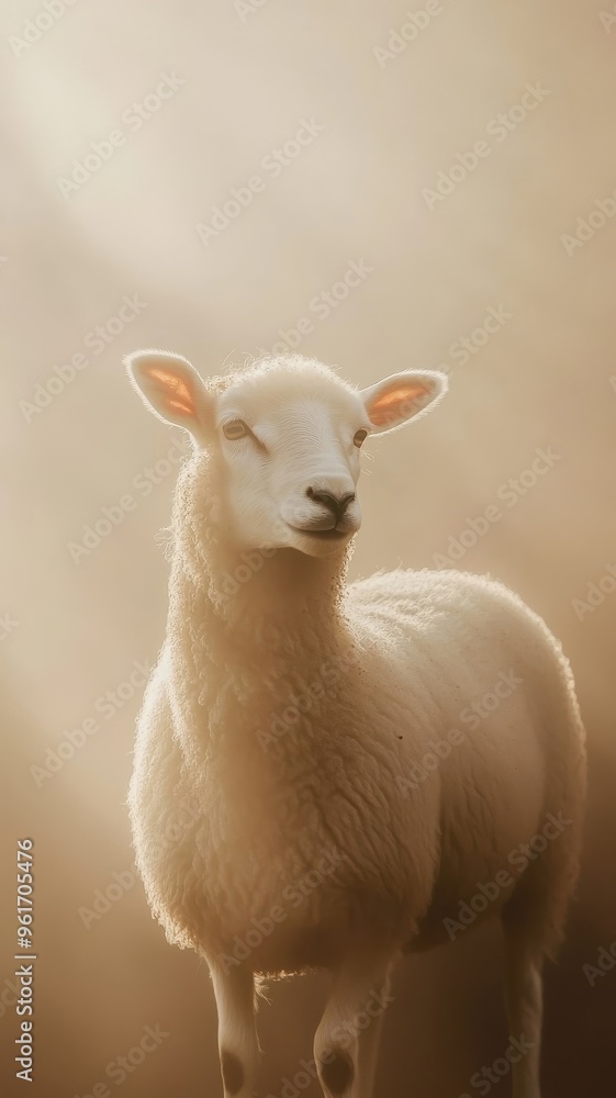 Soft gradient background, a sheep standing peacefully in a gentle, warm ambiance with subtle, glowing light, creating a serene scene. Soft gradient background, a sheep standing peacefully in a gentle, warm ambiance with subtle, glowing light, creating a serene scene.