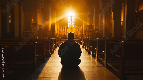 Man praying in catholic church