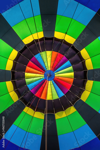 Multicolored skin of an hot air ballon with a symmetrical pattern