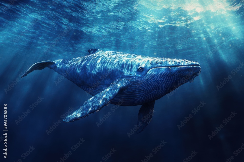 Fototapeta premium Blue Whale underwater. Conservation of Marin Life in the Ocean