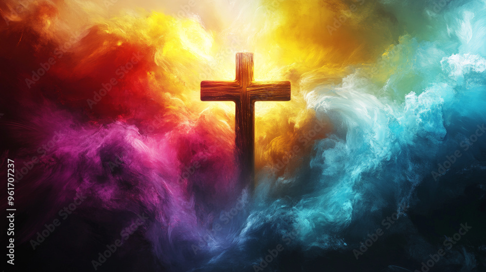Jesus cross, love, light, pouring colors, heavenly realm, digital art Jesus cross, love, light, pouring colors, heavenly realm, digital art