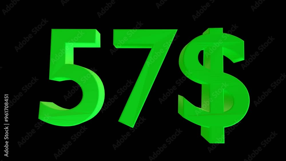 57 dollar animation isolated on black background for business concept 57 dollar animation isolated on black background for business concept