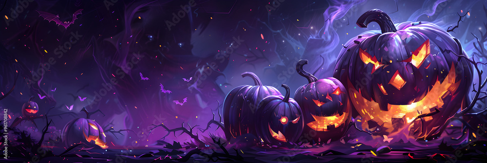 Glowing carved Halloween pumpkins Glowing carved Halloween pumpkins
