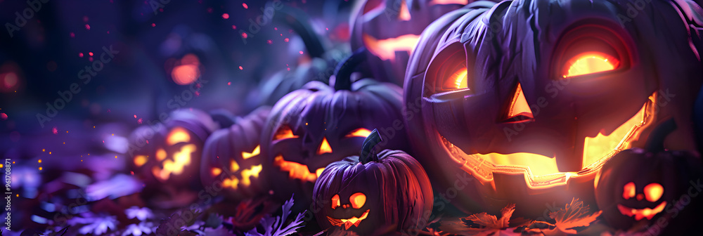 Glowing carved Halloween pumpkins Glowing carved Halloween pumpkins