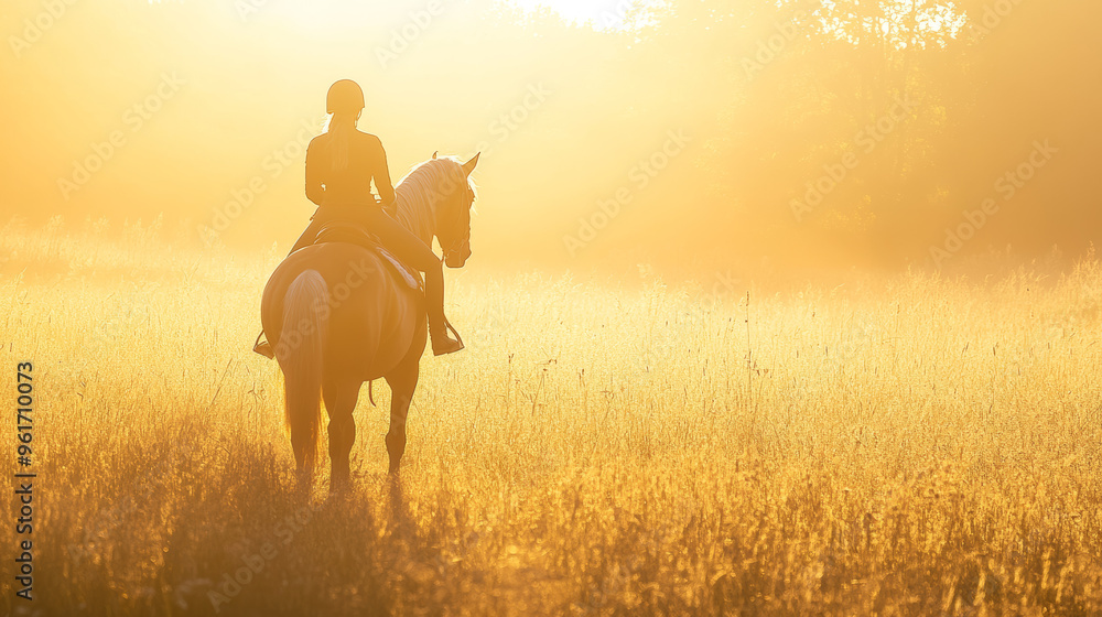 Horseback Riding at Sunset: A Golden Hour Silhouette Horseback Riding at Sunset: A Golden Hour Silhouette