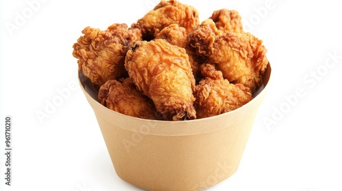 Fried chicken in paper bucket isolated on white background, Fried chicken on white With clipping path