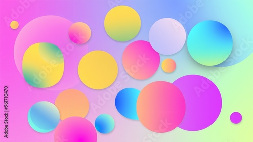 Colorful abstract design featuring vibrant circles and soft gradients on a pastel background