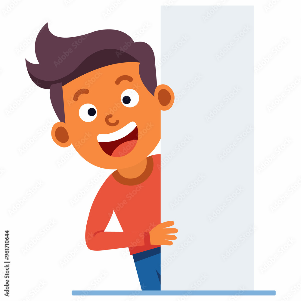 Curious Character. Peeking from Behind the Wall Curious Character. Peeking from Behind the Wall