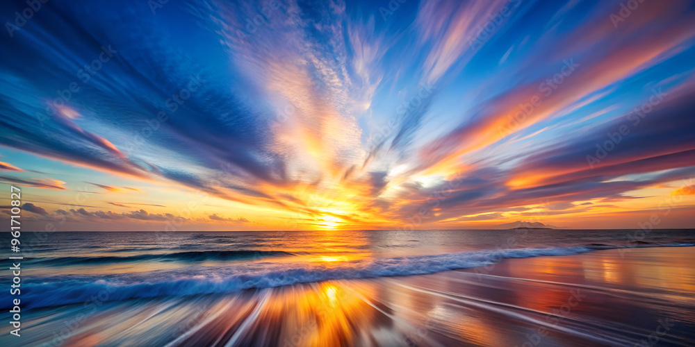 Stunning Abstract Sunrise Over Ocean – Vibrant Sky with Rich Colors, Beautiful Nature Background, and Serene Coastal Landscape for Artistic and Inspirational Stock Photo. Stunning Abstract Sunrise Over Ocean – Vibrant Sky with Rich Colors, Beautiful Nature Background, and Serene Coastal Landscape for Artistic and Inspirational Stock Photo.