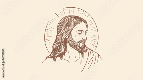 Thin line icon of jesus christ, logo, vector
