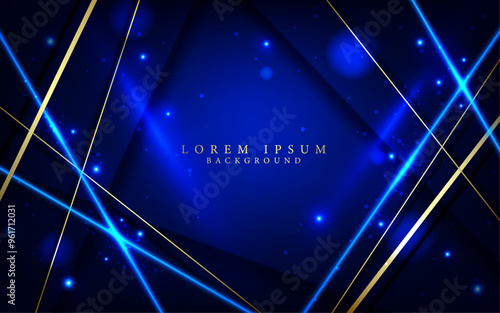 golden and blue elegant bright lines,glowing light dots abstract digital geometric decorative dark blue luxury background,cover,card and award banner concept backdrop.