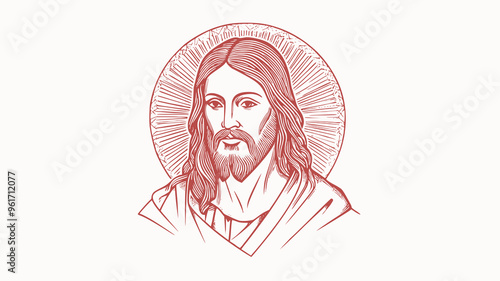 Thin line icon of jesus christ, logo, vector photo