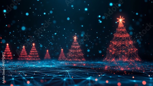 Beautiful Merry Christmas greeting card computer technology style. Christmas tree digital technology. Christmas poster template, Christmas cards digital technology style with details.