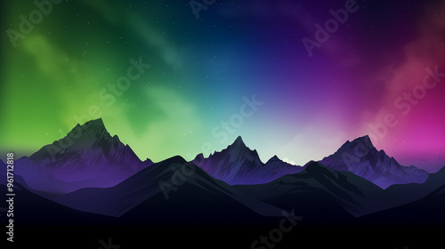 Northern Lights Over Dark Mountain Peaks With A Vibrant Aurora Borealis