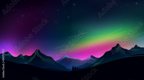 Vibrant Night Sky With Aurora Borealis Over Silhouetted Peaks