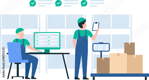 Warehouse Team Working Together for Logistics Management. PNG image. Illustration