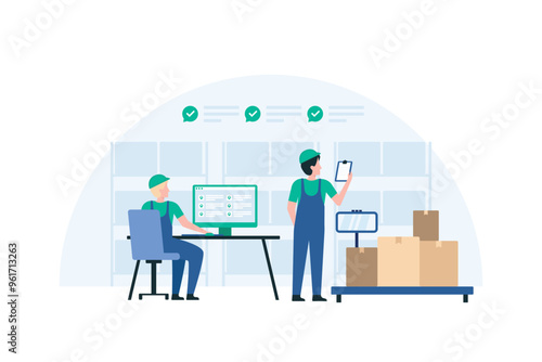 Efficient Warehouse Team Working Together for Logistics Management. Illustration