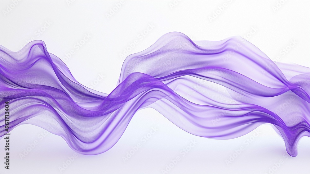 Delicate purple fabric flowing gracefully on a white background, creating a serene and elegant visual effect Delicate purple fabric flowing gracefully on a white background, creating a serene and elegant visual effect