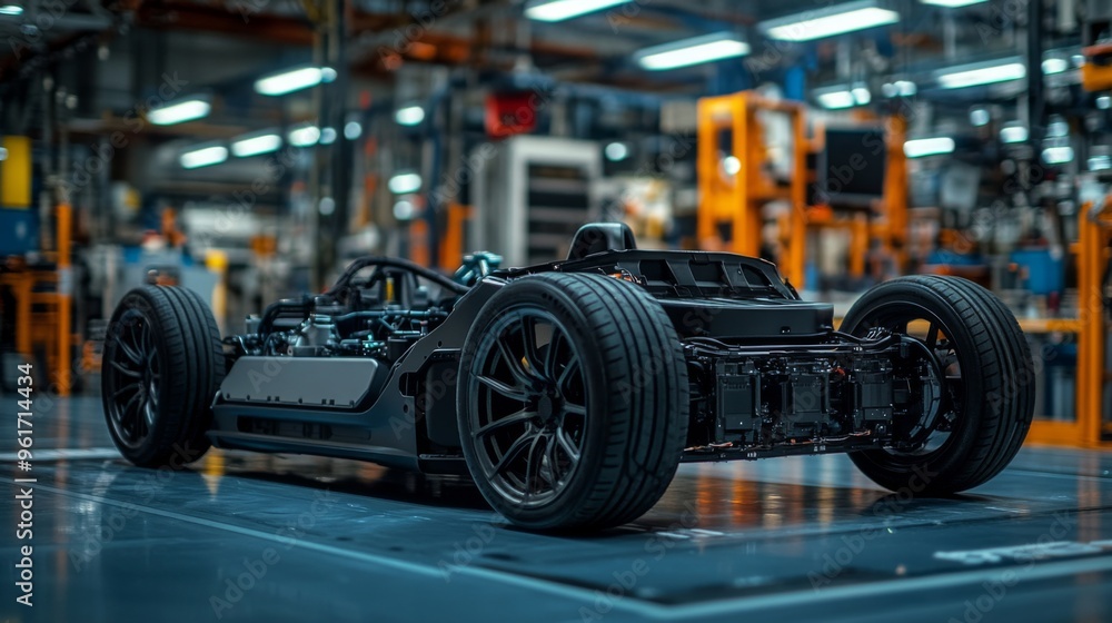 Electric Car Chassis in Modern Automotive Facility Electric Car Chassis in Modern Automotive Facility