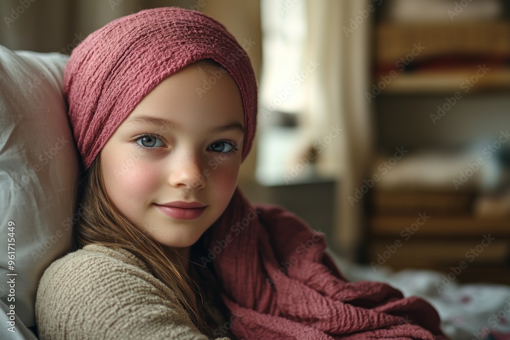Portrait of a young girl with a pink scarf Portrait of a young girl with a pink scarf
