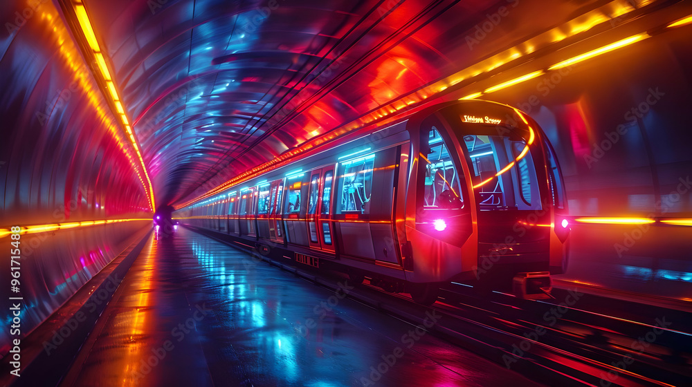 3D Train Tunnel Neon Lights Illustration 3D Train Tunnel Neon Lights Illustration