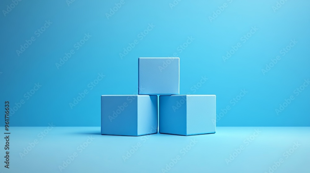 Three blue cubes stacked on top of each other Three blue cubes stacked on top of each other
