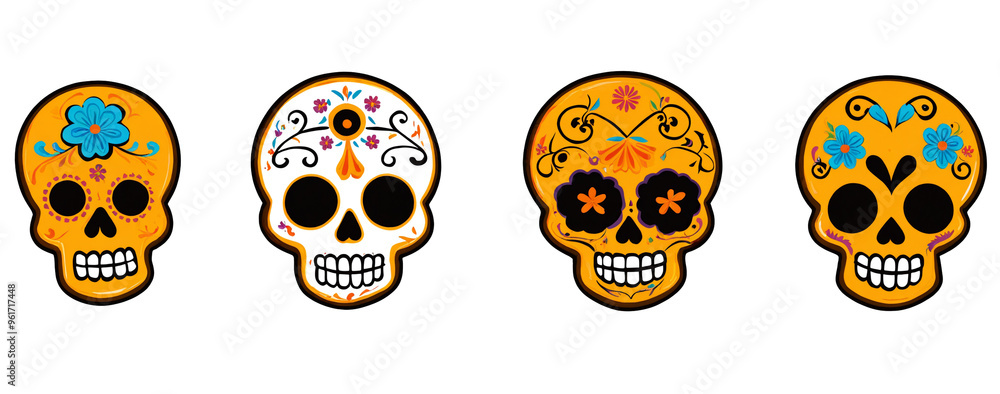 Mexican Sugar Skulls Design on transparent background Mexican Sugar Skulls Design on transparent background