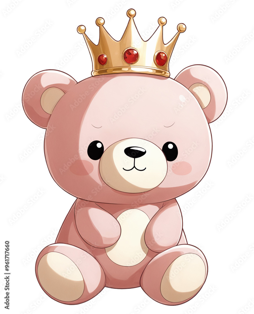 Naklejka premium Pink teddy bear with crown on transparent background