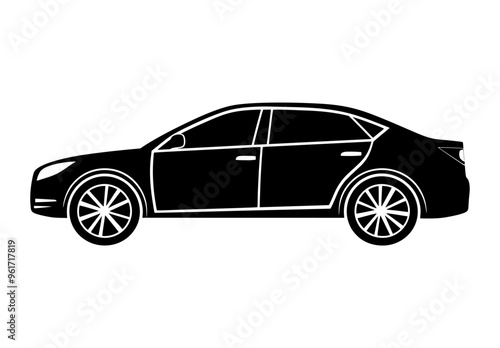 Flat design of a car vector in black and white perfect for apps, website, logo or sign 