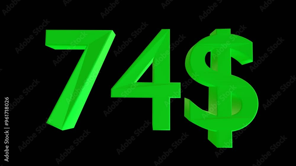 74 dollar animation isolated on black background for business concept 74 dollar animation isolated on black background for business concept