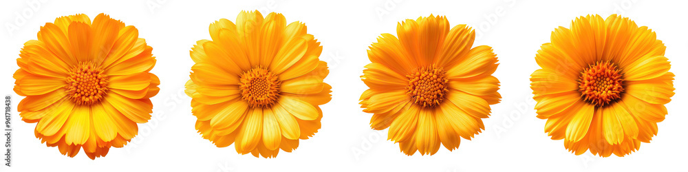 Calendula - Bright and sunny orange or yellow daisy-like blooms Isolated on Clear White Background Highly Detailed Calendula - Bright and sunny orange or yellow daisy-like blooms Isolated on Clear White Background Highly Detailed